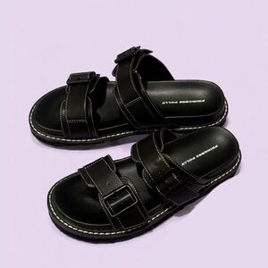 Princess Polly Black Double Strap Buckle Slides